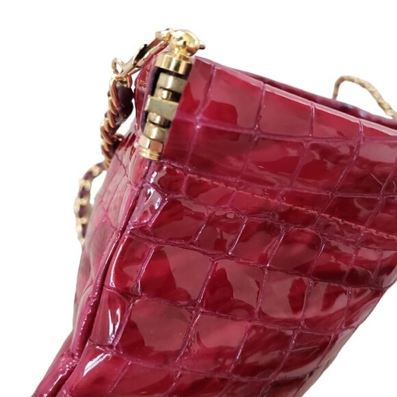 Miss Mak Montreal Pink Patent Leather Croc Embossed Clutch Chain Strap - Picture 7 of 9